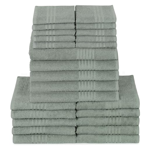 ZOLLNER 25tlg. Handtuch Set aus 10x Gästetüchern (ca. 30x50 cm), 10x Handtüchern (ca. 50x100 cm), 5X Duschtüchern (ca. 70x140 cm) - mit praktischem Aufhänger - waschbar bis 60°C - Baumwolle in grau von ZOLLNER
