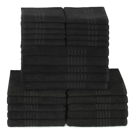 ZOLLNER 25tlg. Handtuch Set aus 10x Gästetüchern (ca. 30x50 cm), 10x Handtüchern (ca. 50x100 cm), 5x Duschtüchern (ca. 70x140 cm) - mit praktischem Aufhänger - waschbar bis 60°C - Baumwolle in schwarz von ZOLLNER