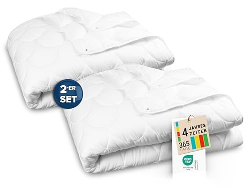 ZOLLNER 2er Set 4-Jahrezeiten-Bettdecke - hautfreundliche und atmungsaktive Tagesdecke - mit Druckknöpfen - Polyester - waschbar bis 60°C - 220x240 cm - Hotelqualität - Oeko Tex® Zertifiziert von ZOLLNER