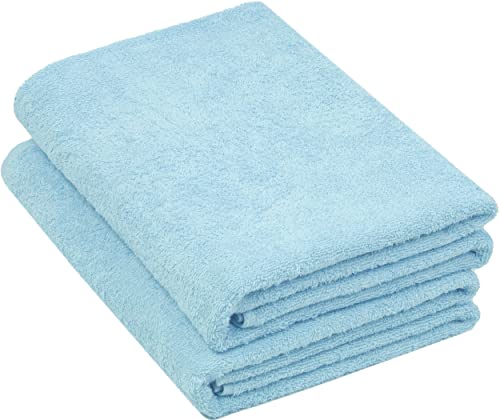 ZOLLNER 2er Set Badetücher in 100x150 cm - saugstarke und weiche Duschtücher in hellblau - mit praktischem Aufhänger - waschbar bis 60°C - Baumwolle - Hotelqualität von ZOLLNER