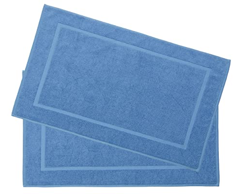 ZOLLNER 2er Set Badematten in 50x80 cm - besonders saugstarke und weiche Badvorleger in blau - mit Tiefgangstreifen und Webrahmen Versehen - Baumwolle - Hotelqualität von ZOLLNER