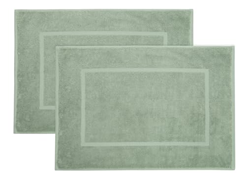 ZOLLNER 2er Set Badematten in 50x70 cm - saugstarke und Flauschige Badvorleger aus Baumwolle - bis 60°C waschbar - für Fußbodenheizung geeignet - in Salbei - Hotelqualität von ZOLLNER