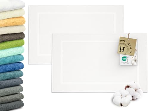 ZOLLNER 2er Set Badematten in 50x80 cm - besonders saugstarke und weiche Badvorleger in weiß - mit Tiefgangstreifen und Webrahmen - Baumwolle - Hotelqualität von ZOLLNER