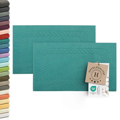 ZOLLNER 2er Set Badematten - weiche und saugstarke Duschvorleger - waschbar bis 95°C - Baumwolle - 50x70 cm in türkis ZOLLNER 2er Set Badematten - weiche und saugstarke Duschvorleger - waschbar bis 95°C - Baumwolle - 50x70 cm in türkis von ZOLLNER
