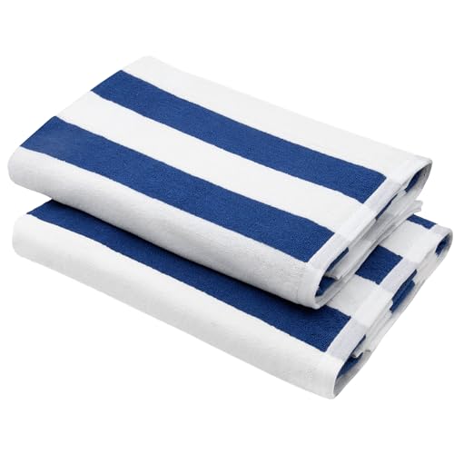 ZOLLNER 2er Set Strandtücher - strapazierfähige und saugstarke Badetücher in 70x180 cm - waschbar bis 95°C - Baumwolle - Zeitloses Streifenmuster in blau - Oeko Tex® Zertifiziert von ZOLLNER