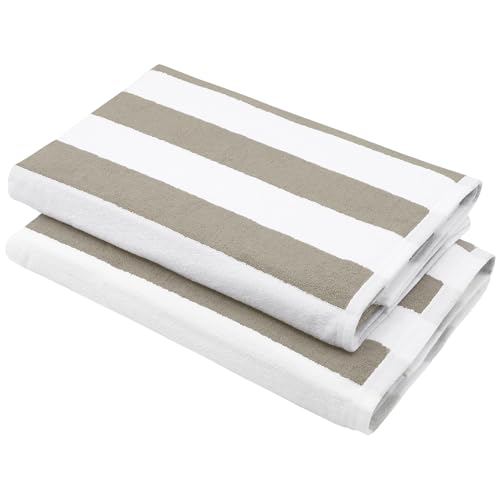 ZOLLNER 2er Set Strandtücher - strapazierfähige und saugstarke Badetücher in 70x180 cm - waschbar bis 95°C - Baumwolle - Zeitloses Streifenmuster in grau - Oeko Tex® Zertifiziert von ZOLLNER