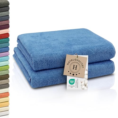 ZOLLNER 2er Set Badetücher - weiche und saugstarke Duschtücher - waschbar bis 95°C - Baumwolle - 100x150 cm in blau ZOLLNER 2er Set Badetücher - weiche und saugstarke Duschtücher - waschbar bis 95°C - Baumwolle - 100x150 cm in blau von ZOLLNER