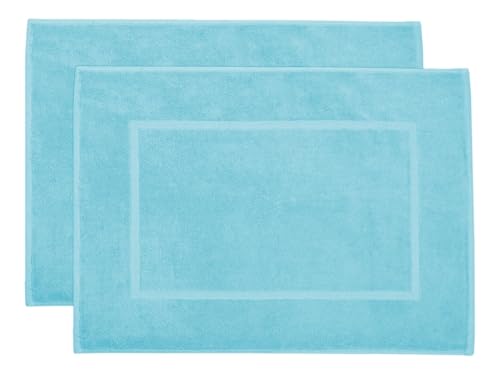 ZOLLNER 2er Set Badematten in 50x70 cm - saugstarke und Flauschige Badvorleger aus Baumwolle - bis 60°C waschbar - für Fußbodenheizung geeignet - in blau - Hotelqualität von ZOLLNER
