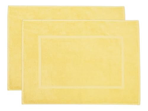 ZOLLNER 2er Set Badematten in 50x70 cm - saugstarke und Flauschige Badvorleger aus Baumwolle - bis 60°C waschbar - für Fußbodenheizung geeignet - in gelb - Hotelqualität von ZOLLNER