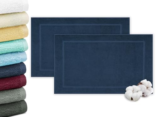 ZOLLNER 2er Set Badevorlagen in 50x70 cm - saugstarke und weiche Badematten in dunkelblau - angenehmer Massageeffekt - waschbar bis 60°C - für Fußbodenheizung geeignet - Baumwolle - Hotelqualität von ZOLLNER