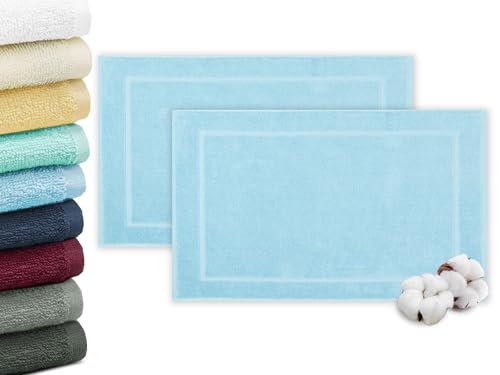ZOLLNER 2er Set Badevorlagen in 50x70 cm - saugstarke und weiche Badematten in hellblau - angenehmer Massageeffekt - waschbar bis 60°C - für Fußbodenheizung geeignet - Baumwolle - Hotelqualität von ZOLLNER