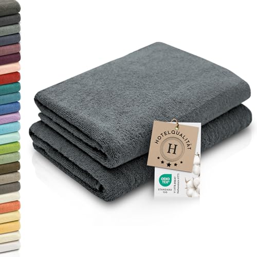 ZOLLNER 2er Set Duschtücher - weiche und saugstarke Handtücher - waschbar bis 95°C - Baumwolle - 70x140 cm in Graphit von ZOLLNER