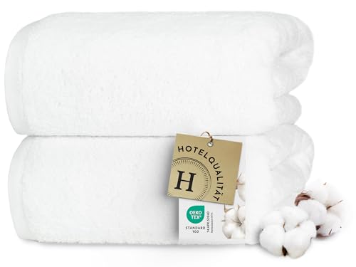 ZOLLNER 2er Set Premium Duschtücher in 70x140 cm - extrem saugstarke und weiche Badhandtücher in weiß - hochwertiger Saum - waschbar bis 95°C - Baumwolle - Hotelqualität - Oeko Tex® Zertifiziert von ZOLLNER