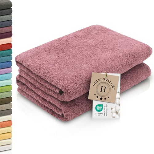 ZOLLNER 2er Set Duschtücher - weiche und saugstarke Handtücher - waschbar bis 95°C - Baumwolle - 70x140 cm in Altrosa von ZOLLNER