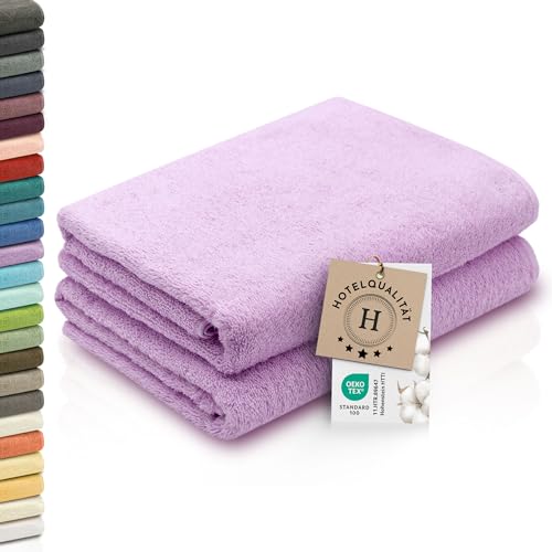 ZOLLNER 2er Set Duschtücher - weiche und saugstarke Handtücher - waschbar bis 95°C - Baumwolle - 70x140 cm in Flieder von ZOLLNER