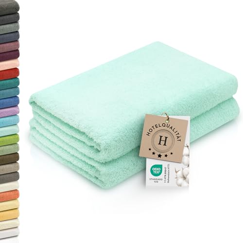ZOLLNER 2er Set Duschtücher - weiche und saugstarke Handtücher - waschbar bis 95°C - Baumwolle - 70x140 cm in Mint von ZOLLNER