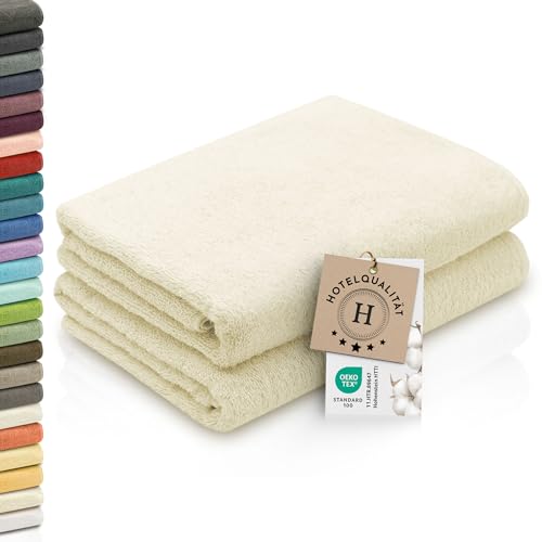 ZOLLNER 2er Set Duschtücher - weiche und saugstarke Handtücher - waschbar bis 95°C - Baumwolle - 70x140 cm in Natur von ZOLLNER