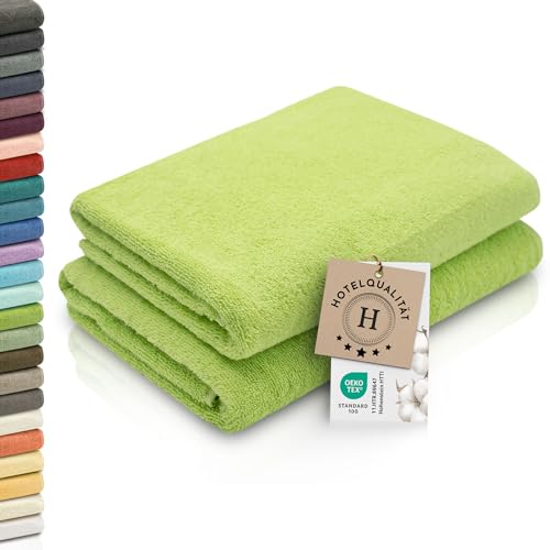 ZOLLNER 2er Set Duschtücher - weiche und saugstarke Handtücher - waschbar bis 95°C - Baumwolle - 70x140 cm in grün von ZOLLNER