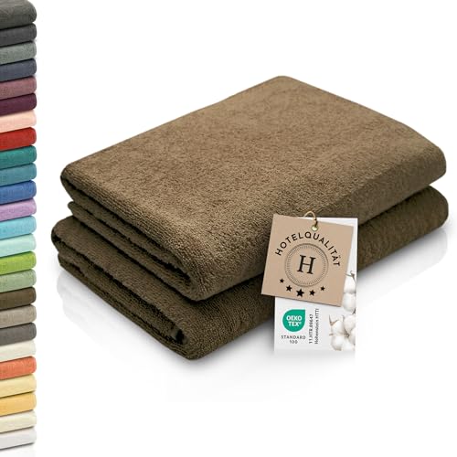 ZOLLNER 2er Set Duschtücher - weiche und saugstarke Handtücher - waschbar bis 95°C - Baumwolle - 70x140 cm in braun von ZOLLNER