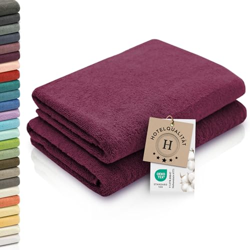 ZOLLNER 2er Set Duschtücher - weiche und saugstarke Handtücher - waschbar bis 95°C - Baumwolle - 70x140 cm in brombeer von ZOLLNER