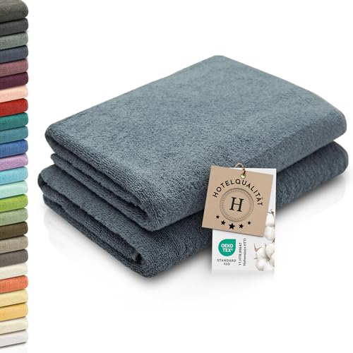 ZOLLNER 2er Set Duschtücher - weiche und saugstarke Handtücher - waschbar bis 95°C - Baumwolle - 70x140 cm in grau von ZOLLNER