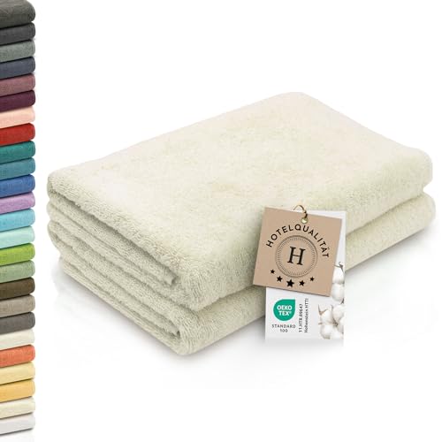 ZOLLNER 2er Set Duschtücher - weiche und saugstarke Handtücher - waschbar bis 95°C - Baumwolle - 70x140 cm in beige von ZOLLNER