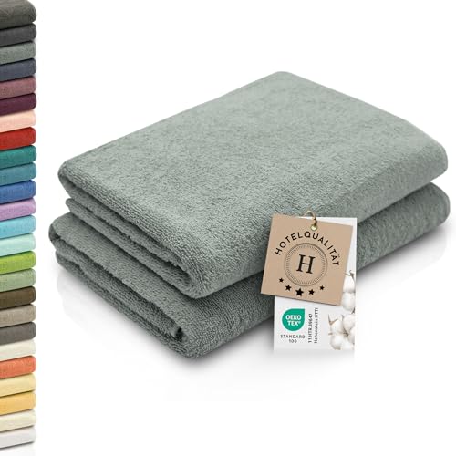 ZOLLNER 2er Set Duschtücher - weiche und saugstarke Handtücher - waschbar bis 95°C - Baumwolle - 70x140 cm in hellgrau von ZOLLNER