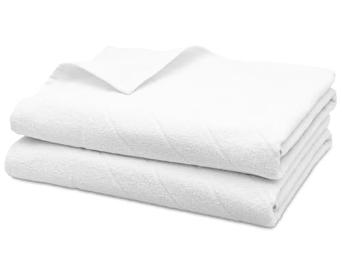 ZOLLNER 2er Set Duschtücher in 70x140 cm - weiche und saugstarke Handtücher in weiß - mit praktischem Aufhänger und Doppelsicherheitsnaht - waschbar bis 95°C - Baumwolle - Hotelqualität von ZOLLNER