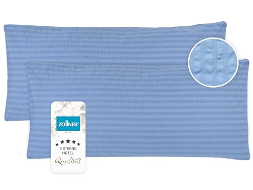 ZOLLNER 2er Set Kissenbezüge mit HV20 100% Baumwolle, 40x80 cm, Blau von ZOLLNER
