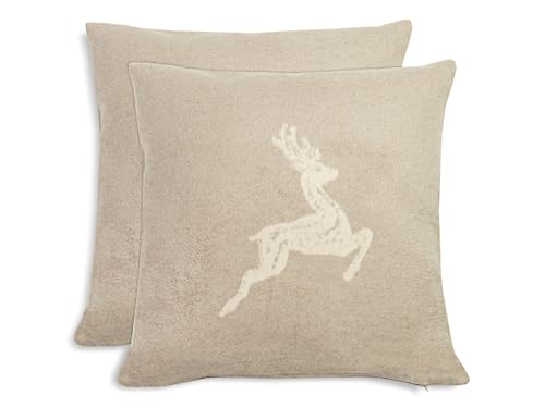 ZOLLNER 2er Set Kissenbezüge in 50x50 cm - Flauschige und weiche Kissenhüllen in Taupe - Trendige Hirscheinwebung - Mischgewebe - waschbar bis 40°C – Oeko Tex® Zertifiziert von ZOLLNER