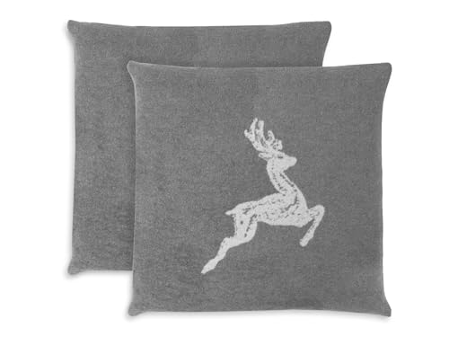 ZOLLNER 2er Set Kissenbezüge in 50x50 cm - Flauschige und weiche Kissenhüllen in grau - Trendige Hirscheinwebung - Mischgewebe - waschbar bis 40°C – Oeko Tex® Zertifiziert von ZOLLNER