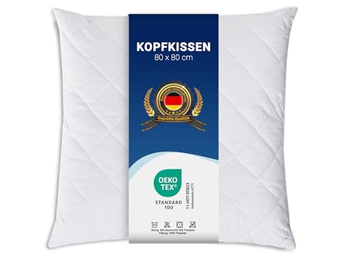 ZOLLNER 2er Set Kopfkissen - 80x80 cm - mit Reißverschluss – Individuell anpassbare Füllung aus Synthetikfasern - bis 95°C waschbar - Bezug aus Baumwollmischung - Hotelqualität von ZOLLNER