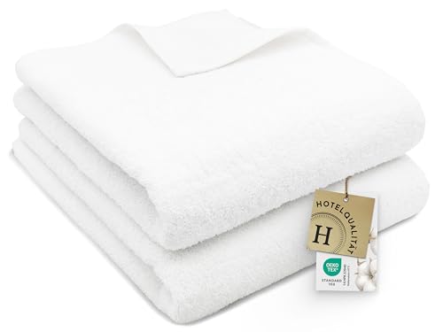 ZOLLNER 2er Set Saunatücher in 70x180 cm - weiche und saugstarke Handtücher in weiß - mit praktischem Aufhänger - waschbar bis 95°C - Baumwolle - Hotelqualität von ZOLLNER