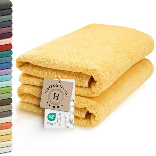 ZOLLNER 2er Set Saunatücher - weiche und saugstarke Handtücher - waschbar bis 95°C - Baumwolle -70x200 cm in gelb von ZOLLNER