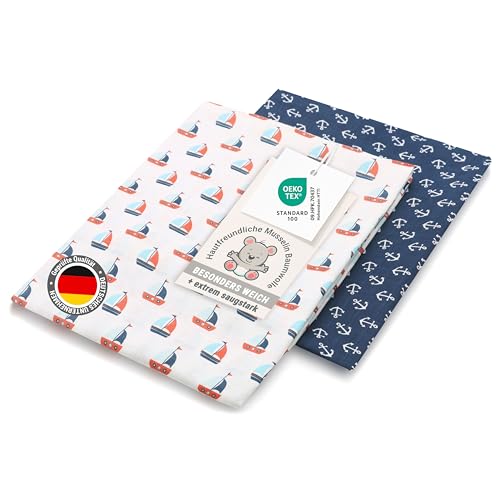 ZOLLNER 2er Set Musselin Spucktücher in 120x120 cm aus Baumwolle - weiche und hautfreundliche Mulltücher in weiß und blau - mit Geschenkbox - waschbar bis 60°C - Oeko Tex® Zertifiziert ZOLLNER 2er Set Musselin Spucktücher in 120x120 cm aus Baumwolle - weiche und hautfreundliche Mulltücher in weiß und blau - mit Geschenkbox - waschbar bis 60°C - Oeko Tex® Zertifiziert von ZOLLNER