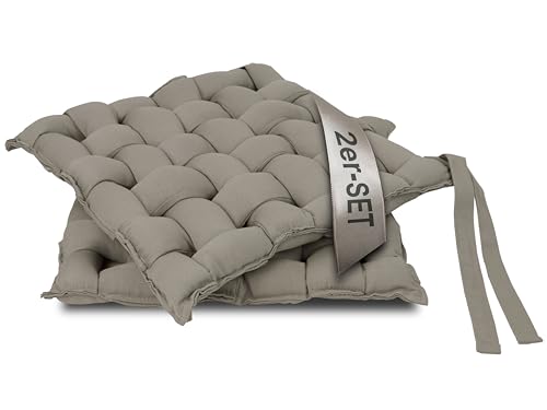 ZOLLNER 2er Set Sitzkissen in 40x40cm - gemütliche Stuhlkissen mit Bindebänder - waschbar bis 30°C - in grau - Oeko Tex® Zertifiziert von ZOLLNER