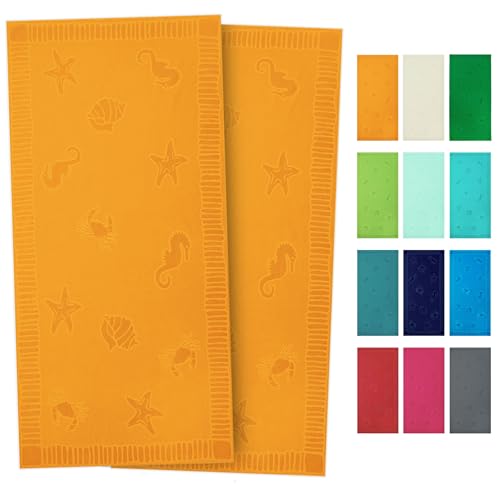 ZOLLNER Strandtuch - hautfreundliches und saugstarkes Handtuch in 100x200 cm - waschbar bis 60°C - Baumwolle in gelb - eingewebte Meerestiermotive - Oeko Tex® Zertifiziert von ZOLLNER