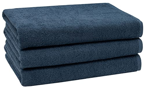 ZOLLNER 3er Set Duschtücher in 70x140 cm - saugstarke und weiche Badehandtücher in dunkelblau - mit praktischem Aufhänger - waschbar bis 60°C - Baumwolle - Hotelqualität von ZOLLNER