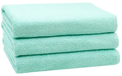 ZOLLNER 3er Set Duschtücher in 70x140 cm - saugstarke und weiche Badehandtücher in Mint - mit praktischem Aufhänger - waschbar bis 60°C - Baumwolle - Hotelqualität von ZOLLNER