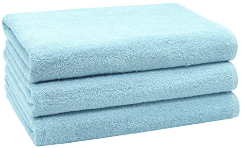 ZOLLNER 3er Set Duschtücher in 70x140 cm - saugstarke und weiche Badehandtücher in hellblau - mit praktischem Aufhänger - waschbar bis 60°C - Baumwolle - Hotelqualität von ZOLLNER