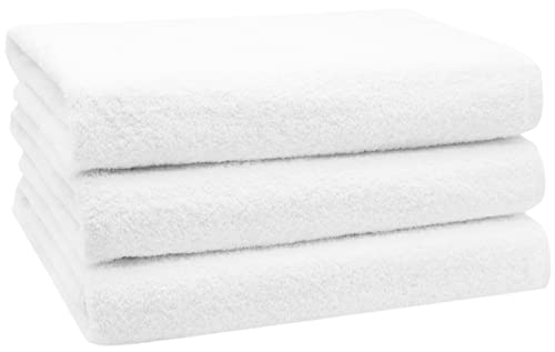 ZOLLNER 3er Set Duschtücher in 70x140 cm - saugstarke und weiche Badehandtücher in weiß - mit praktischem Aufhänger - waschbar bis 95°C - Baumwolle - Hotelqualität von ZOLLNER
