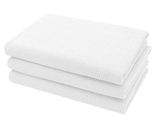 ZOLLNER 3er Set Duschtücher in 70x140 cm - langlebige Handtücher in weiß - mit praktischem Aufhänger - Zeitloses Waffelmuster - waschbar bis 95°C - Baumwolle - Hotelqualität von ZOLLNER
