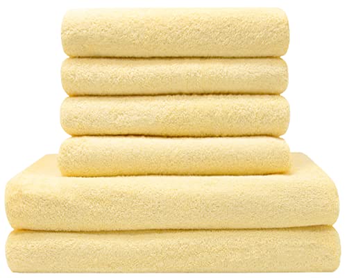 ZOLLNER Handtuch Set aus 4 Handtücher 50x100 cm & 2 Duschtücher 70x140 cm - saugstarke und weiche Tücher in gelb - mit praktischem Aufhänger - waschbar bis 60°C - Baumwolle - Hotelqualität von ZOLLNER