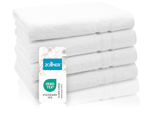 ZOLLNER 4er Set Duschhandtücher in 70x140 cm - Flauschige Duschtücher aus Baumwolle - mit moderner Streifenbordüre - waschbar bis 95°C - mit praktischem Aufhänger - in weiß- Hotelqualität ZOLLNER 4er Set Duschhandtücher in 70x140 cm - Flauschige Duschtücher aus Baumwolle - mit moderner Streifenbordüre - waschbar bis 95°C - mit praktischem Aufhänger - in weiß- Hotelqualität von ZOLLNER