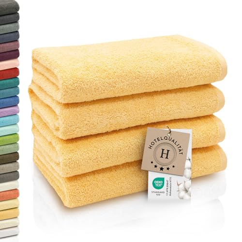 ZOLLNER 4er Set Handtücher - weiche und saugstarke Gästehandtücher - waschbar bis 95°C - Baumwolle - 50x100 cm in gelb von ZOLLNER