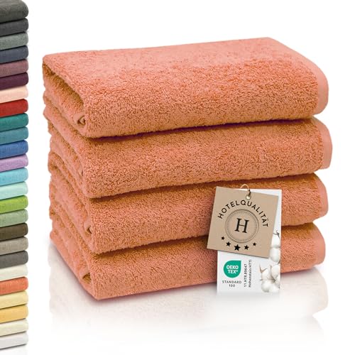ZOLLNER 4er Set Handtücher - weiche und saugstarke Gästehandtücher - waschbar bis 95°C - Baumwolle - 50x100 cm in orange von ZOLLNER