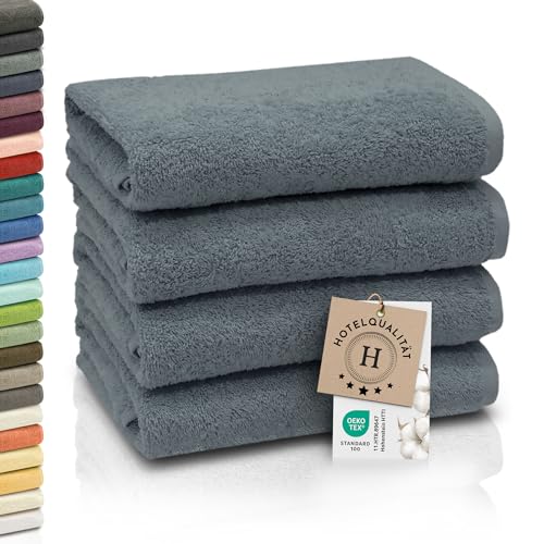 ZOLLNER 4er Set Handtücher - weiche und saugstarke Gästehandtücher - waschbar bis 95°C - Baumwolle - 50x100 cm in grau von ZOLLNER