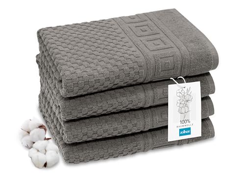 ZOLLNER 4er Set Handtücher, Baumwolle, Waffelmuster, 50x100 cm, anthrazit von ZOLLNER