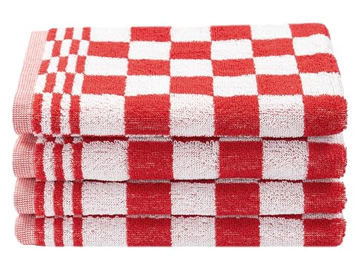 ZOLLNER 4er Set Küchenhandtücher Baumwolle in 50x50 cm - saugstarke und strapazierfähige Küchentücher - waschbar bis 60°C – in rot kariert - Gastronomiequalität - Oeko Tex® Zertifiziert von ZOLLNER
