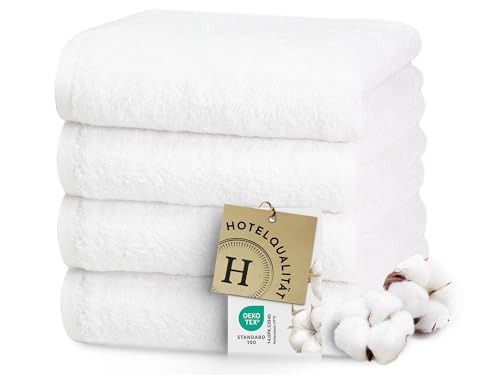 ZOLLNER 4er Set Premium Handtücher in 50x100 cm - extrem saugstarke und weiche Badhandtücher in weiß - hochwertiger Saum - waschbar bis 95°C - Baumwolle - Hotelqualität - Oeko Tex® Zertifiziert von ZOLLNER